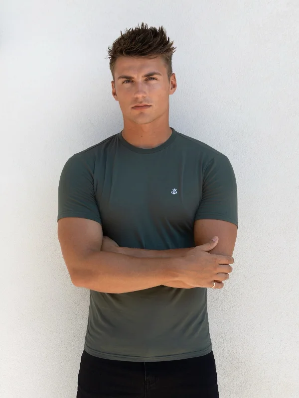 Men's button - front t - shirts with a unique artistic printRenzo T-Shirt - Khaki Green Men's button - front t - shirts with a unique artistic printRenzo T-Shirt - Khaki Green
