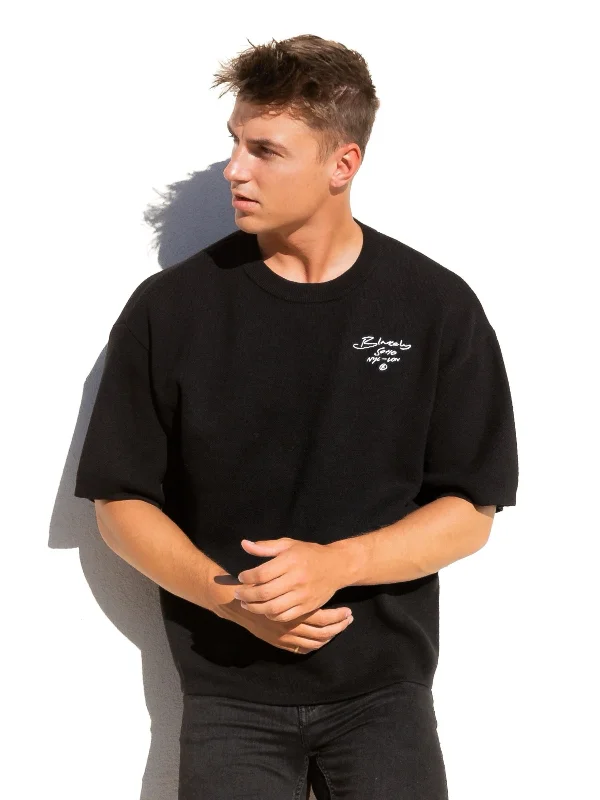 Men's distressed denim - look t - shirts with a rugged appealSoho Knitted T-Shirt - Black Men's distressed denim - look t - shirts with a rugged appealSoho Knitted T-Shirt - Black