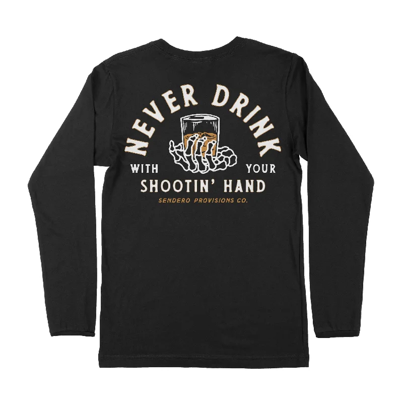 Men's long sleeve thermal shirts with thumbholes for extra warmthShootin' Hand Long Sleeve T-Shirt Men's long sleeve thermal shirts with thumbholes for extra warmthShootin' Hand Long Sleeve T-Shirt