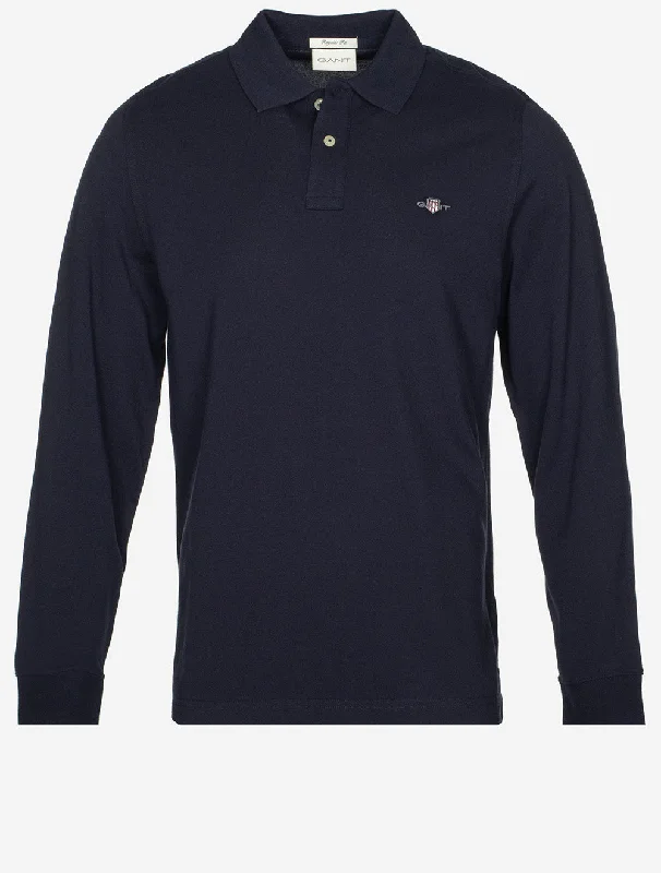 Men's formal - style silk blend polo shirts for special occasionsRegular Shield Long Sleeve Pique Rugger Evening Blue Men's formal - style silk blend polo shirts for special occasionsRegular Shield Long Sleeve Pique Rugger Evening Blue