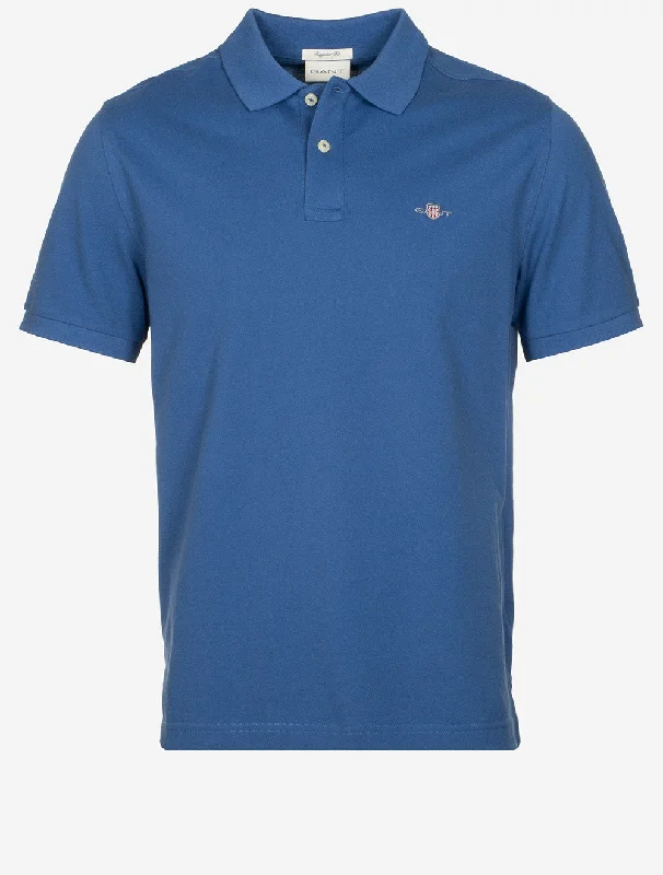Men's luxury cashmere blend polo shirts in solid colorsRegular Shield Short Sleeve Pique Polo Vintage Blue Men's luxury cashmere blend polo shirts in solid colorsRegular Shield Short Sleeve Pique Polo Vintage Blue