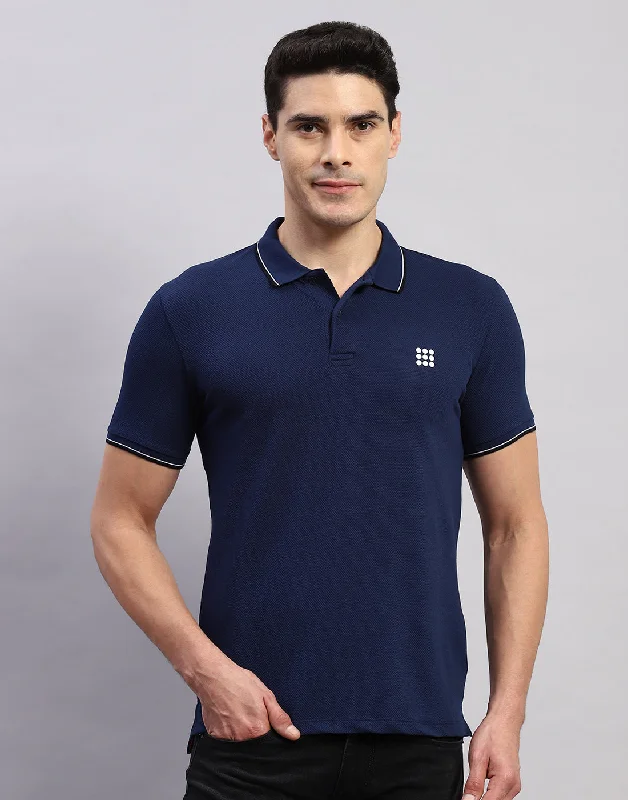 Men's breathable cotton blend polo shirts for summer outingsMen Navy Blue Solid Polo Collar Half Sleeve T-Shirt Men's breathable cotton blend polo shirts for summer outingsMen Navy Blue Solid Polo Collar Half Sleeve T-Shirt