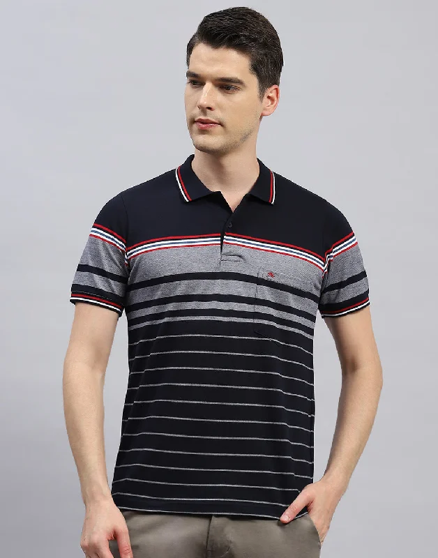 Men's vintage - inspired retro polo shirts with unique patternsMen Navy Blue Stripe Polo Collar Half Sleeve T-Shirt Men's vintage - inspired retro polo shirts with unique patternsMen Navy Blue Stripe Polo Collar Half Sleeve T-Shirt