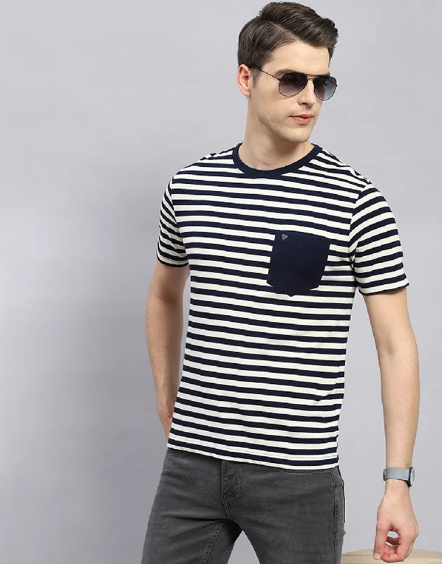 Men's formal - style silk blend polo shirts for special occasionsMen Navy Blue Stripe Polo Collar Half Sleeve T-Shirt Men's formal - style silk blend polo shirts for special occasionsMen Navy Blue Stripe Polo Collar Half Sleeve T-Shirt