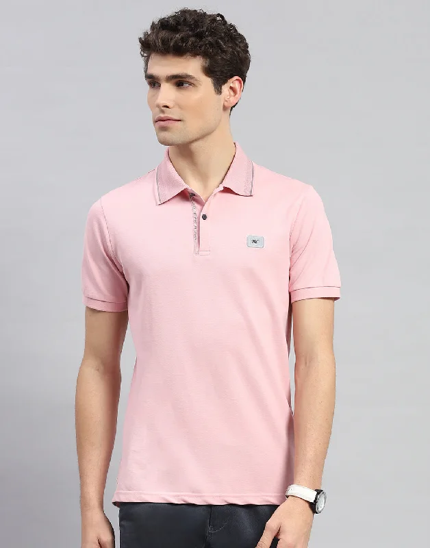 Men's two - tone stripe polo shirts with a preppy styleMen Pink Solid Polo Collar Half Sleeve T-Shirt Men's two - tone stripe polo shirts with a preppy styleMen Pink Solid Polo Collar Half Sleeve T-Shirt