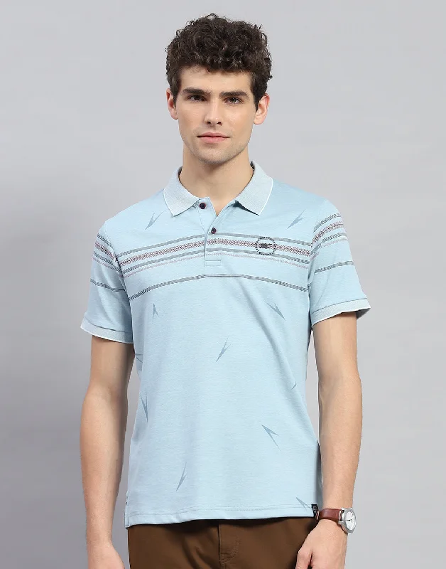 Men's lightweight performance polo shirts for tennis matchesMen Sky Blue Printed Polo Collar Half Sleeve T-Shirt