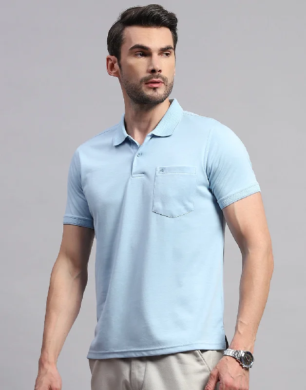 Men's budget - friendly basic polo shirts in multiple colorsMen Sky Blue Solid Polo Collar Half Sleeve T-Shirt Men's budget - friendly basic polo shirts in multiple colorsMen Sky Blue Solid Polo Collar Half Sleeve T-Shirt