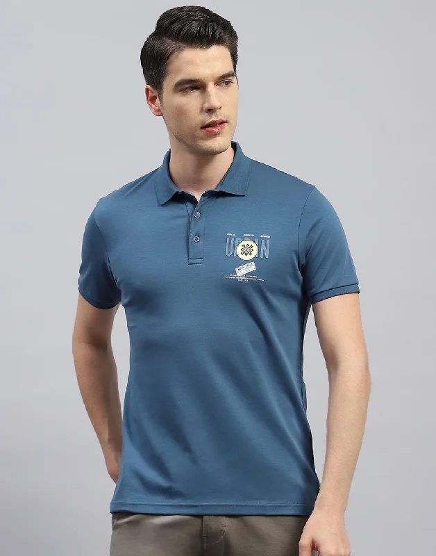 Men's vintage - inspired retro polo shirts with unique patternsMen Teal Blue Printed Polo Collar Half Sleeve T-Shirt Men's vintage - inspired retro polo shirts with unique patternsMen Teal Blue Printed Polo Collar Half Sleeve T-Shirt