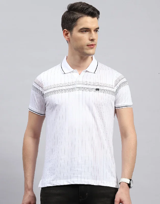 Men's color - block polo shirts with a bold fashion statementMen White Printed Polo Collar Half Sleeve T-Shirt Men's color - block polo shirts with a bold fashion statementMen White Printed Polo Collar Half Sleeve T-Shirt