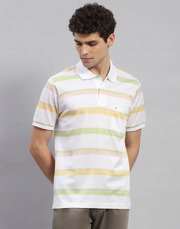 Men's two - tone stripe polo shirts with a preppy styleMen White Stripe Polo Collar Half Sleeve T-Shirt Men's two - tone stripe polo shirts with a preppy styleMen White Stripe Polo Collar Half Sleeve T-Shirt