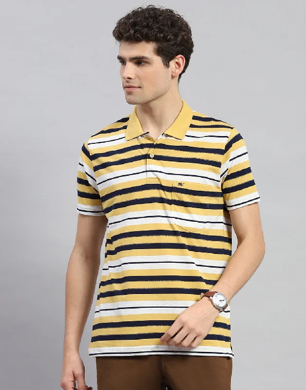 Men's two - tone stripe polo shirts with a preppy styleMen Yellow Stripe Polo Collar Half Sleeve T-Shirt Men's two - tone stripe polo shirts with a preppy styleMen Yellow Stripe Polo Collar Half Sleeve T-Shirt