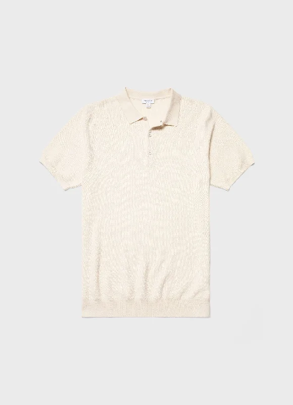Men's two - tone stripe polo shirts with a preppy styleMen's Knit Polo Shirt in Ecru Men's two - tone stripe polo shirts with a preppy styleMen's Knit Polo Shirt in Ecru