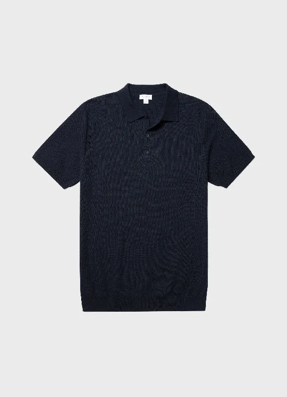 Men's ribbed cuffs and hem polo shirts for a textured lookMen's Knit Polo Shirt in Navy Men's ribbed cuffs and hem polo shirts for a textured lookMen's Knit Polo Shirt in Navy
