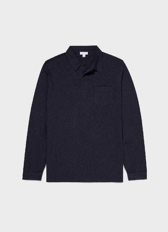 Men's two - tone stripe polo shirts with a preppy styleMen's Riviera Long Sleeve Polo Shirt in Navy Men's two - tone stripe polo shirts with a preppy styleMen's Riviera Long Sleeve Polo Shirt in Navy