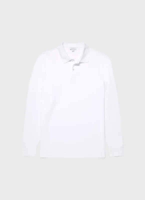 Men's color - block polo shirts with a bold fashion statementMen's Long Sleeve Piqué Polo Shirt in White Men's color - block polo shirts with a bold fashion statementMen's Long Sleeve Piqué Polo Shirt in White