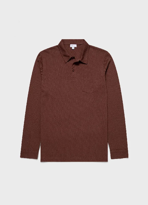 Men's ribbed cuffs and hem polo shirts for a textured lookMen's Long Sleeve Riviera Polo Shirt in Cocoa Brown Men's ribbed cuffs and hem polo shirts for a textured lookMen's Long Sleeve Riviera Polo Shirt in Cocoa Brown