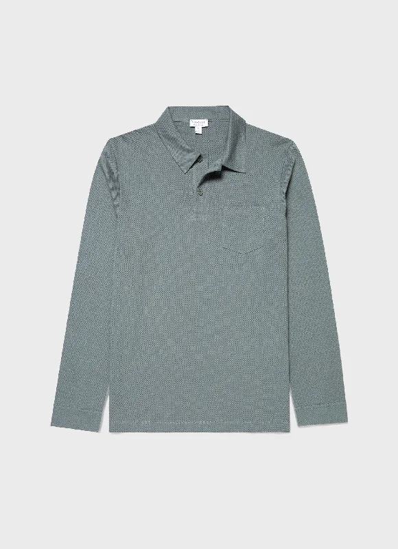 Men's lightweight performance polo shirts for tennis matchesMen's Long Sleeve Riviera Polo Shirt in Smoke Green