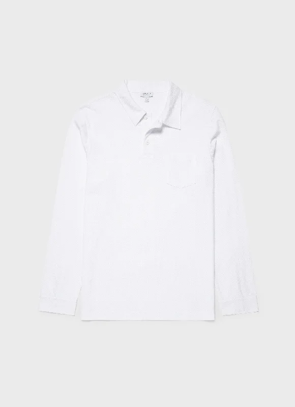 Men's high - collar polo shirts with a modern twistMen's Long Sleeve Riviera Polo Shirt in White Men's high - collar polo shirts with a modern twistMen's Long Sleeve Riviera Polo Shirt in White