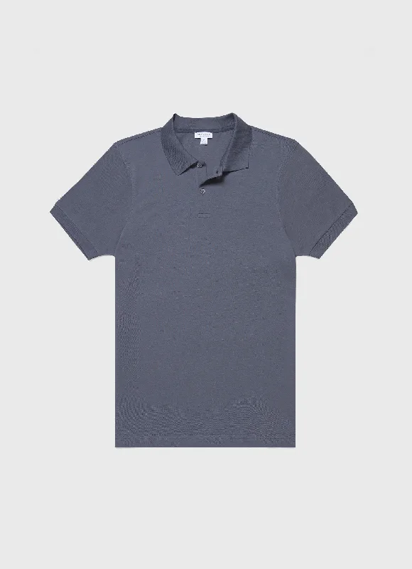 Men's luxury cashmere blend polo shirts in solid colorsMen's Piqué Polo Shirt in Slate Blue Men's luxury cashmere blend polo shirts in solid colorsMen's Piqué Polo Shirt in Slate Blue