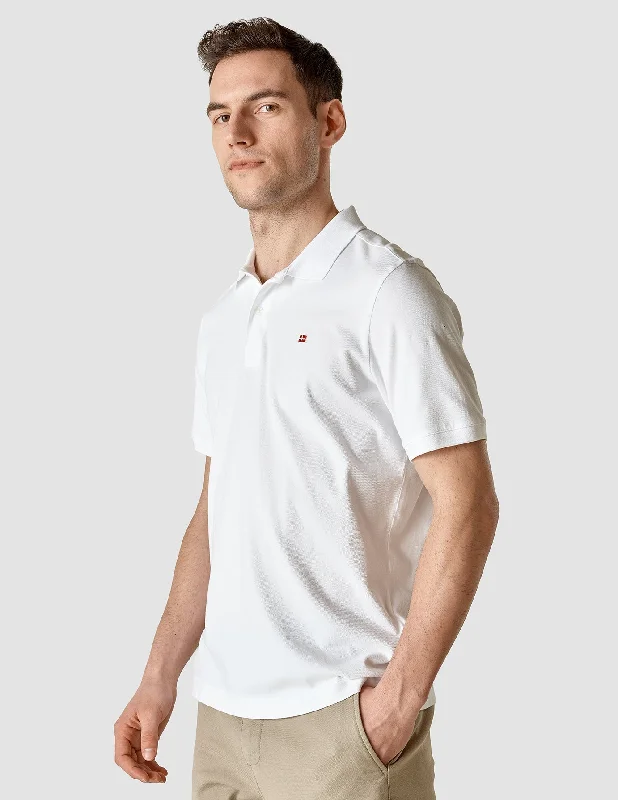 Men's two - tone stripe polo shirts with a preppy stylePiquet Flag Polo Shirt White