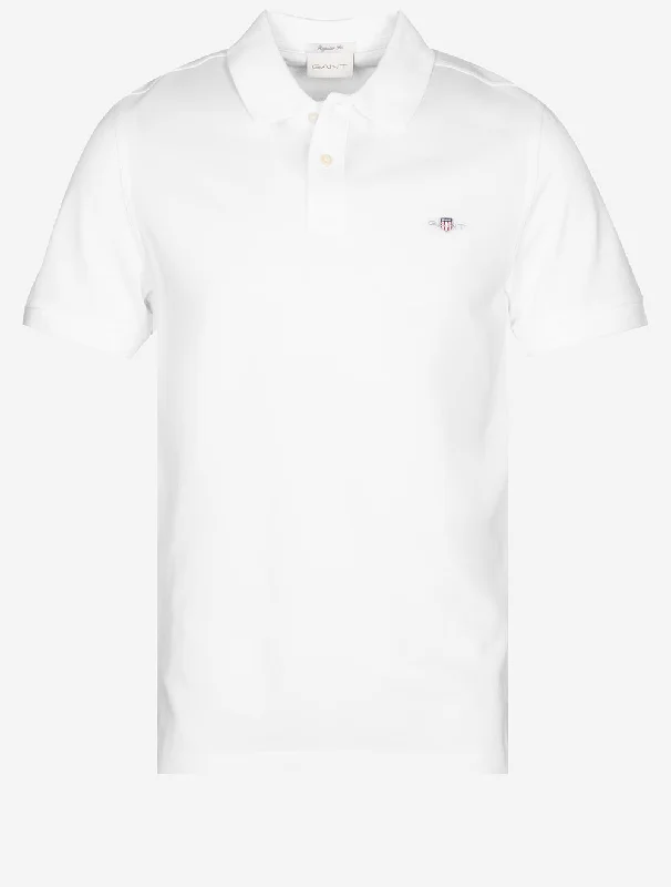 Men's long sleeve classic fit polo shirts with embroidered logosRegular Shield Short Sleeve Pique Polo White Men's long sleeve classic fit polo shirts with embroidered logosRegular Shield Short Sleeve Pique Polo White