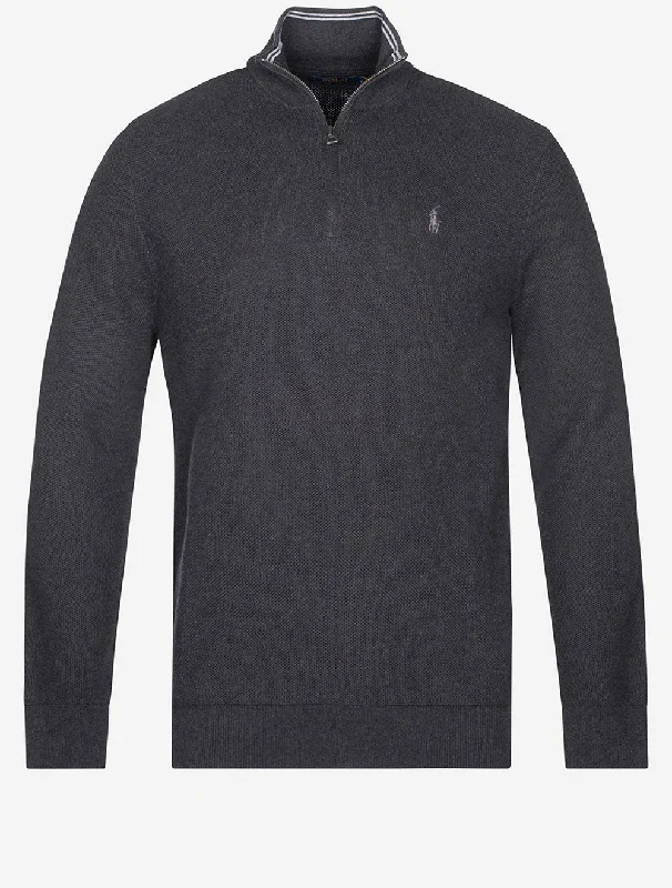 Men's luxury cashmere blend polo shirts in solid colorsHalf Zip Pique Pullover Grey Men's luxury cashmere blend polo shirts in solid colorsHalf Zip Pique Pullover Grey
