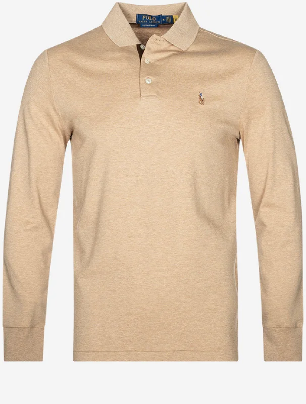 Men's plus size golf polo shirts in moisture wicking fabricSlim Fit Pima Long Sleeve Polo Camel Men's plus size golf polo shirts in moisture wicking fabricSlim Fit Pima Long Sleeve Polo Camel