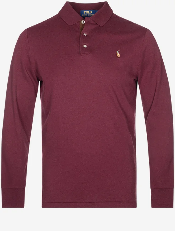 Men's quick - dry polo shirts for water sports activitiesSlim Fit Pima Long Sleeve Polo Red Men's quick - dry polo shirts for water sports activitiesSlim Fit Pima Long Sleeve Polo Red
