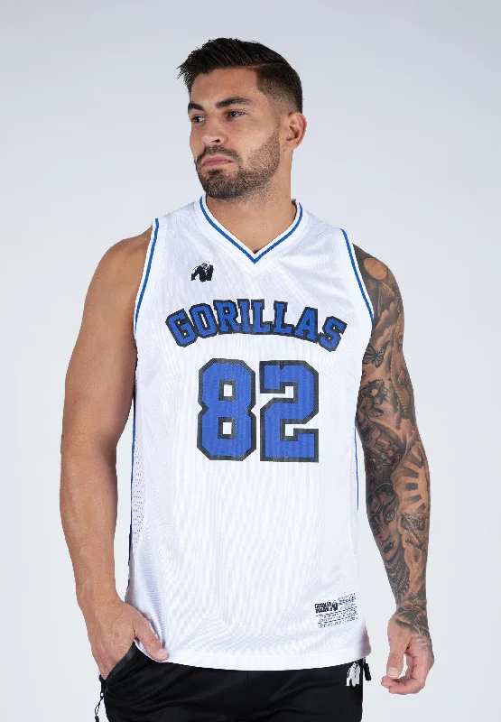loose fit men's tank topsSan Mateo Jersey Tank Top - White/Blue