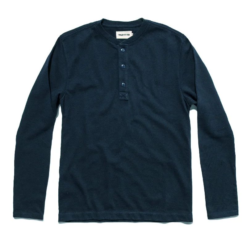 Men's jacquard woven polo shirts with intricate designsThe Heavy Bag Henley in Navy