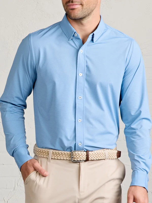 Men's stretch long sleeve denim shirts for a comfortable casual styleWayfarer Tailored Fit Performance Button Down Men's stretch long sleeve denim shirts for a comfortable casual styleWayfarer Tailored Fit Performance Button Down