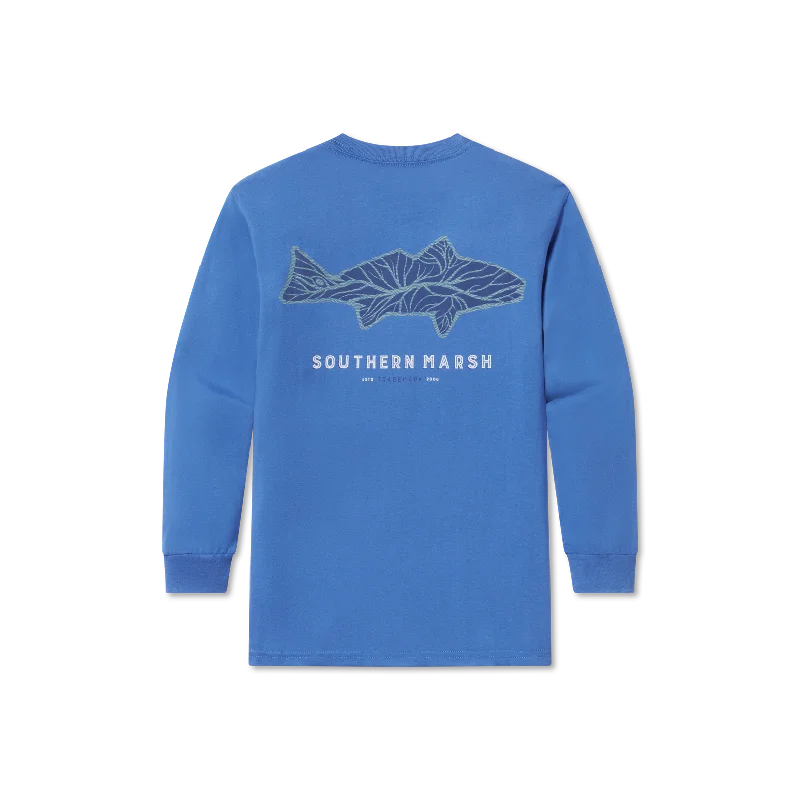 Men's printed long sleeve Hawaiian shirts for tropical getawaysYouth Delta Fish Tee - Long Sleeve