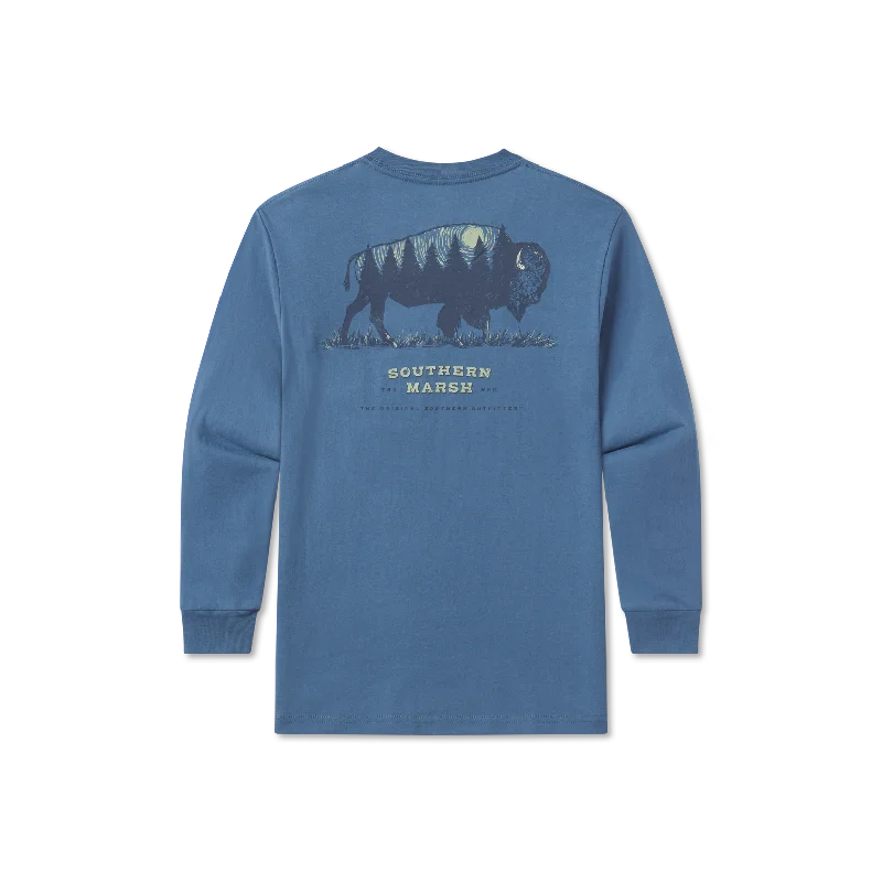 Men's long sleeve polo shirts with a contrast placket for added styleYouth Starry Silhouette - Buffalo - Long Sleeve Men's long sleeve polo shirts with a contrast placket for added styleYouth Starry Silhouette - Buffalo - Long Sleeve