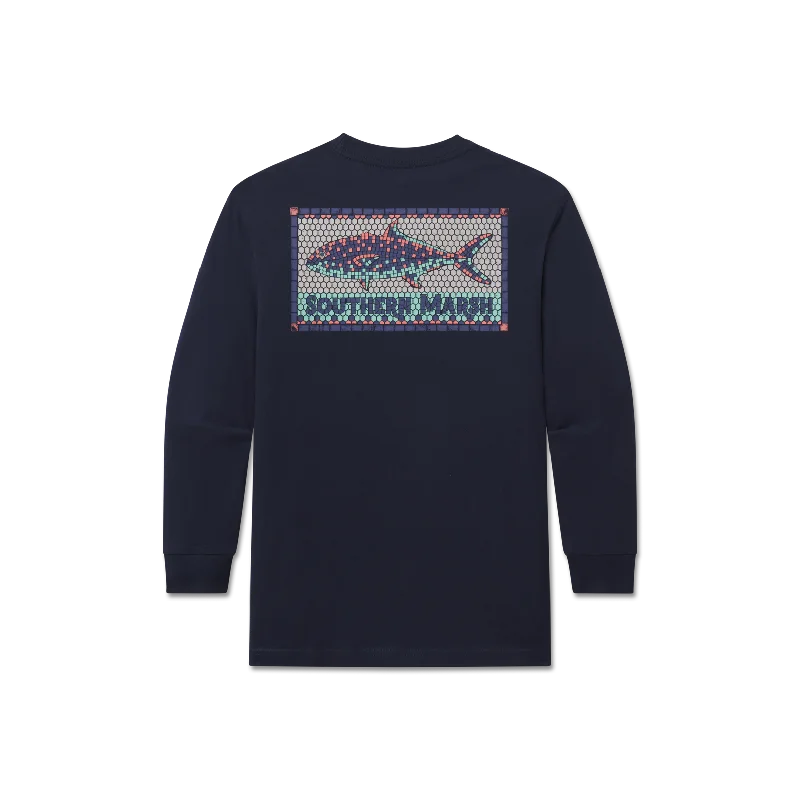 Men's moisture wicking long sleeve athletic shirts for running marathonsYouth Tile Fish Tee - Long Sleeve Men's moisture wicking long sleeve athletic shirts for running marathonsYouth Tile Fish Tee - Long Sleeve