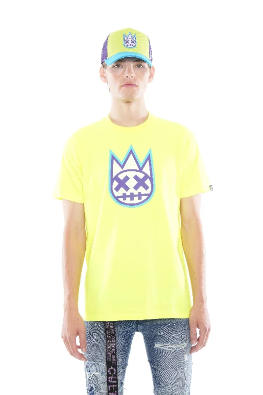 Men's slim - fit graphic t - shirts with vintage rock band prints3D CLEAN SHIMUCHAN LOGO SHORT SLEEVE CREW NECK TEE IN HIGHLIGHTER GREEN Men's slim - fit graphic t - shirts with vintage rock band prints3D CLEAN SHIMUCHAN LOGO SHORT SLEEVE CREW NECK TEE IN HIGHLIGHTER GREEN