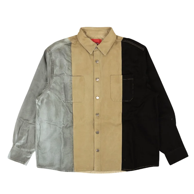 Men's plus - size pocket t - shirts with a classic look424 On Fairfax Oversized Colorblock Denim Shirt - Gray/Black/Brown Men's plus - size pocket t - shirts with a classic look424 On Fairfax Oversized Colorblock Denim Shirt - Gray/Black/Brown