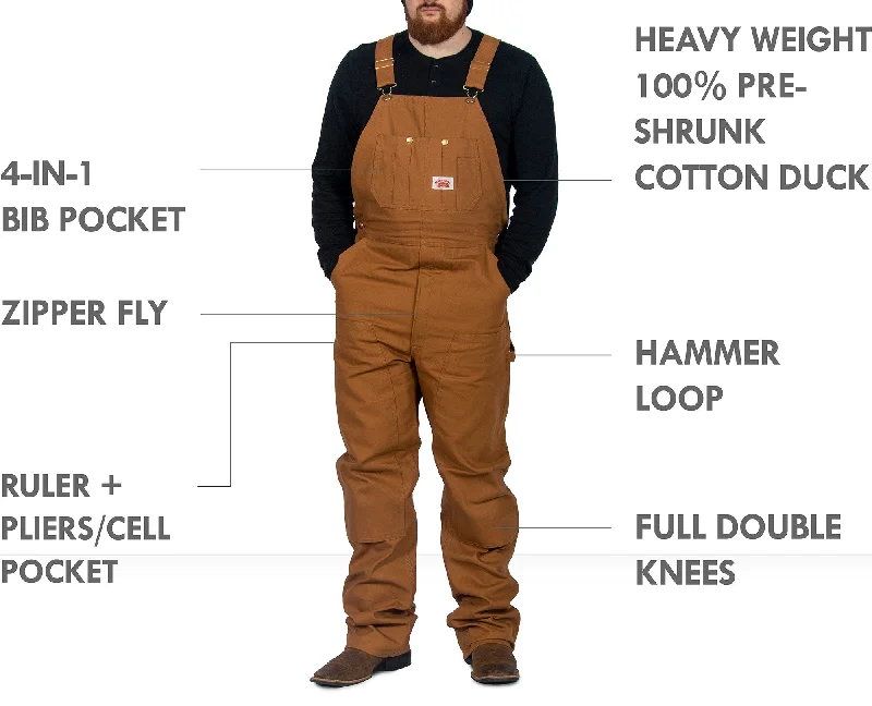Overalls for construction workers with safety features#83 Made in USA Heavy Duty Brown Duck Bib Overalls Overalls for construction workers with safety features#83 Made in USA Heavy Duty Brown Duck Bib Overalls