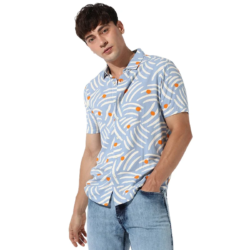 Men's short - sleeve linen t - shirts for summer beach outingsAbstract Print Shirt