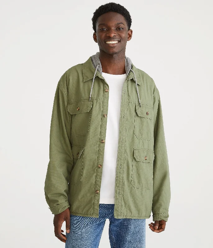 Men's long - sleeve henley t - shirts with button - down placketsAeropostale Hooded Shacket Men's long - sleeve henley t - shirts with button - down placketsAeropostale Hooded Shacket