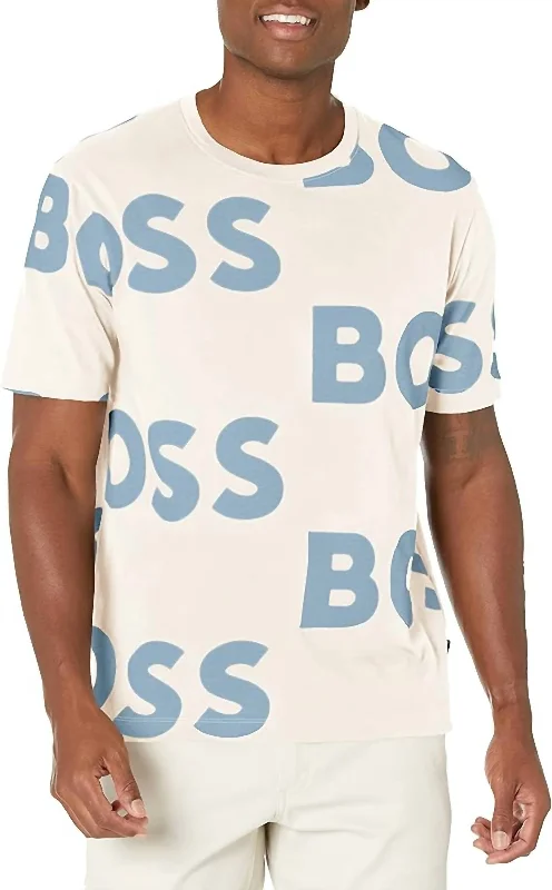 Men's polo t - shirts with a contrast collar for a preppy lookAll Over Logo Sort Sleeve Crew Neck Cotton T-Shirt In Almond Beige Men's polo t - shirts with a contrast collar for a preppy lookAll Over Logo Sort Sleeve Crew Neck Cotton T-Shirt In Almond Beige