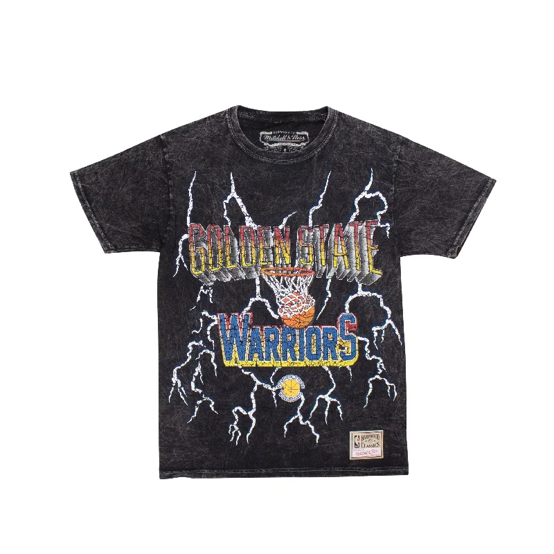 Men's slim - fit graphic t - shirts with vintage rock band printsBlack NBA Vintage Lightning Warriors T-Shirt Men's slim - fit graphic t - shirts with vintage rock band printsBlack NBA Vintage Lightning Warriors T-Shirt