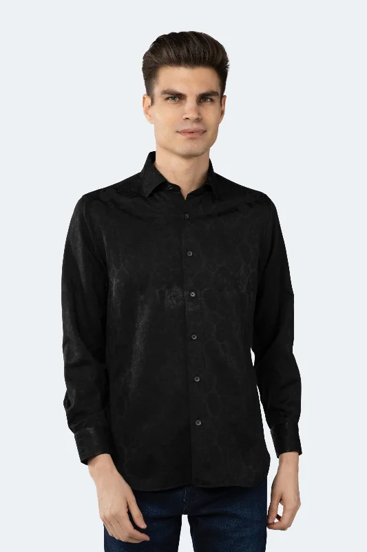 Men's smart - casual checkered t - shirts for semi - formal occasionsBlack on Black Jacquard Skulls Shirt Men's smart - casual checkered t - shirts for semi - formal occasionsBlack on Black Jacquard Skulls Shirt