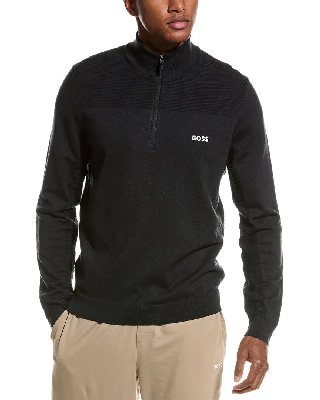 Men's tie - dye t - shirts with a bohemian styleBOSS Hugo Boss Zomat 1/4-Zip Wool-Blend Mock Pullover