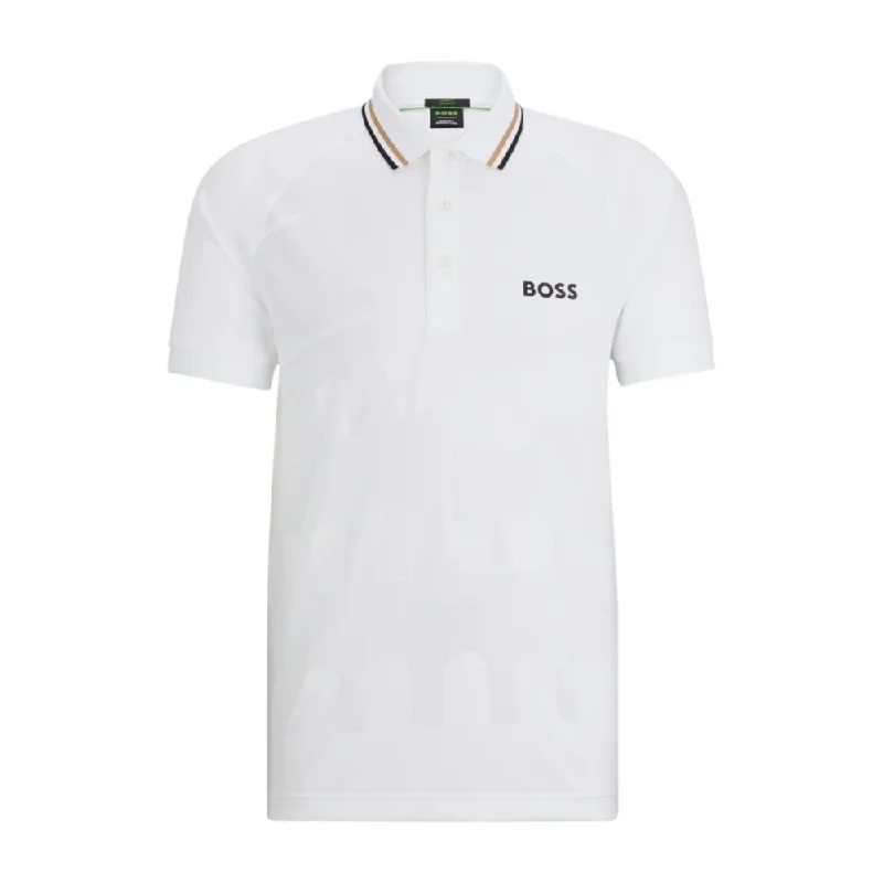 Men's slim - fit graphic t - shirts with vintage rock band printsBOSS x MATTEO BERRETTINI slim-fit polo shirt in engineered jacquard jersey Men's slim - fit graphic t - shirts with vintage rock band printsBOSS x MATTEO BERRETTINI slim-fit polo shirt in engineered jacquard jersey