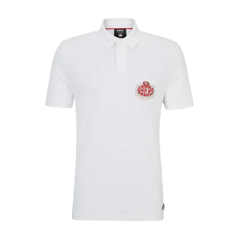 Men's polo t - shirts with a contrast collar for a preppy lookBOSS x NFL cotton-piqu polo shirt with collaborative branding Men's polo t - shirts with a contrast collar for a preppy lookBOSS x NFL cotton-piqu polo shirt with collaborative branding