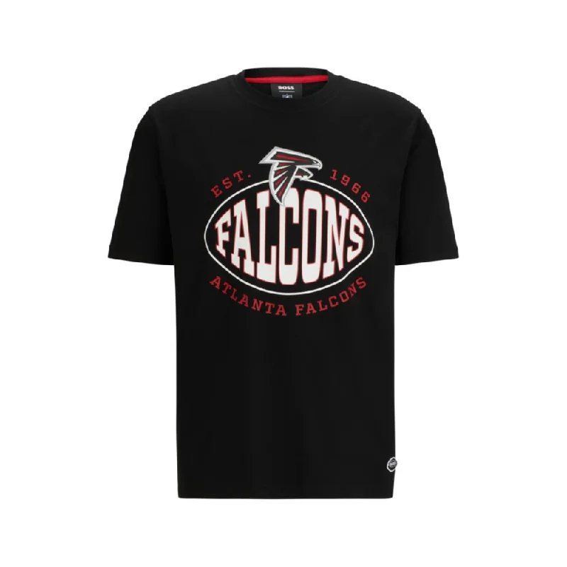 Men's printed Hawaiian t - shirts for tropical vacationsBOSS x NFL stretch-cotton T-shirt with collaborative branding Men's printed Hawaiian t - shirts for tropical vacationsBOSS x NFL stretch-cotton T-shirt with collaborative branding