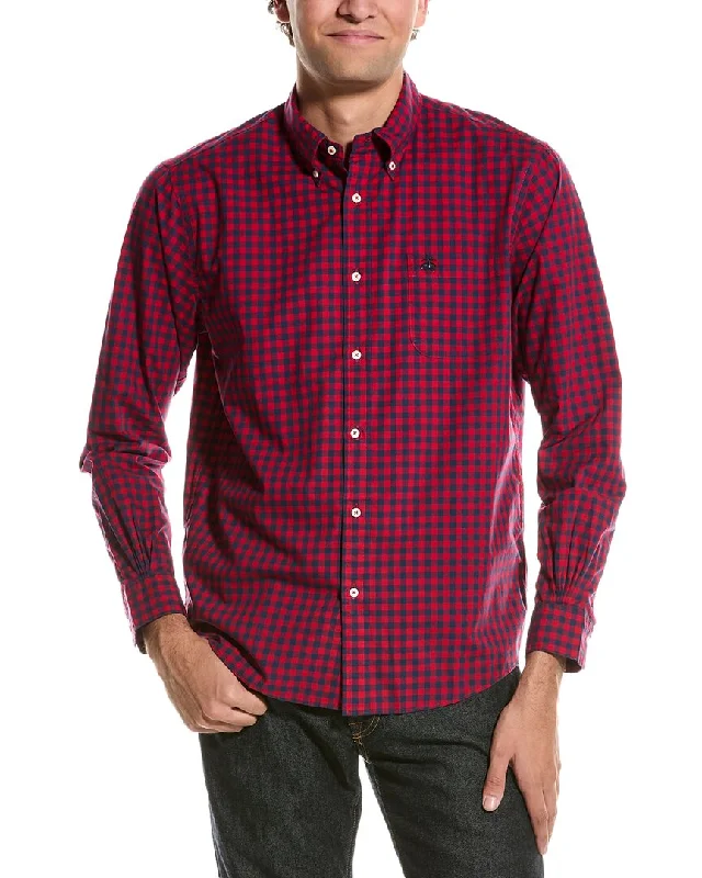 Men's short - sleeve linen t - shirts for summer beach outingsBrooks Brothers Check Shirt Men's short - sleeve linen t - shirts for summer beach outingsBrooks Brothers Check Shirt