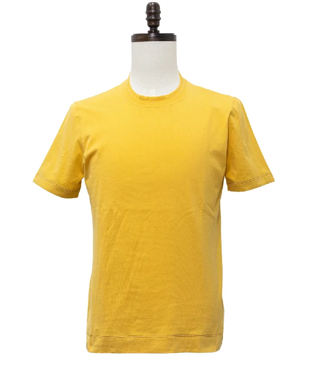 Men's smart - casual checkered t - shirts for semi - formal occasionsBrunello Cucinelli Mens New Solid Yellow Crew Neck Cotton Tee Shirt Men's smart - casual checkered t - shirts for semi - formal occasionsBrunello Cucinelli Mens New Solid Yellow Crew Neck Cotton Tee Shirt
