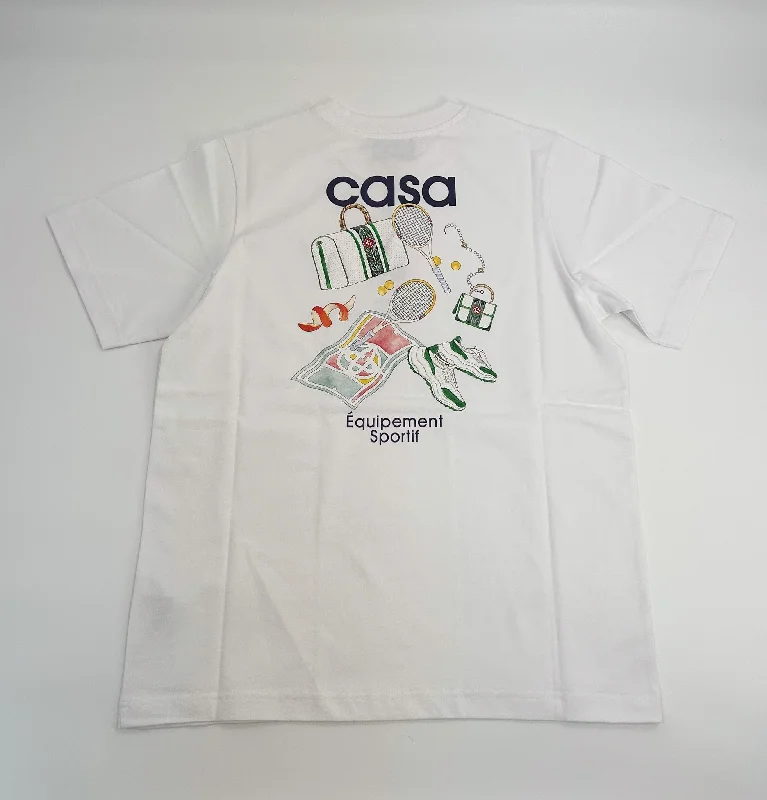 Men's short - sleeve linen t - shirts for summer beach outingsCasablanca Equipment Sportif Prtinted T-Shirt Men's short - sleeve linen t - shirts for summer beach outingsCasablanca Equipment Sportif Prtinted T-Shirt