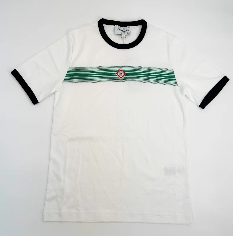 Men's distressed denim - look t - shirts with a rugged appealCasablanca Logo Gradient Stripe Ringer T-Shirt Men's distressed denim - look t - shirts with a rugged appealCasablanca Logo Gradient Stripe Ringer T-Shirt
